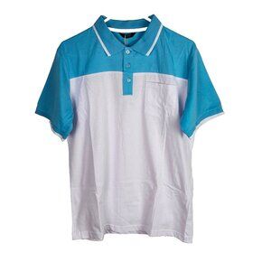 COOFANDY Men Polo Shirt Short Sleeve Collard Stretch Blue/White Medium